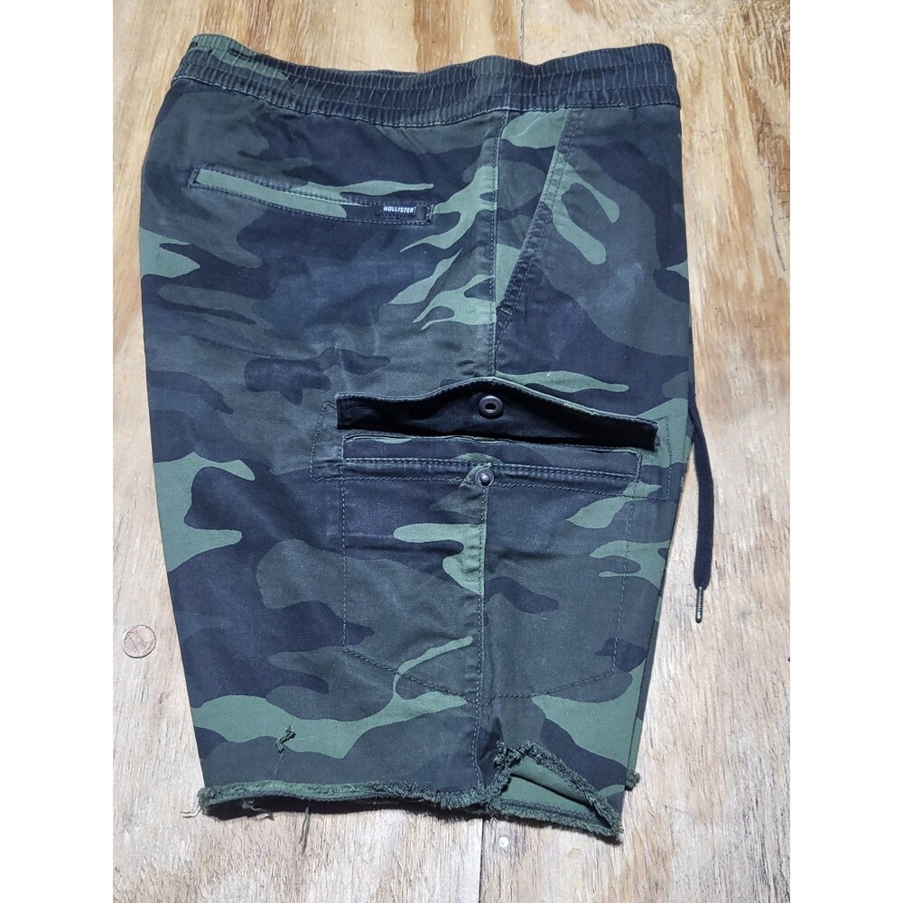 Hollister Cotton Camo Cargo Shorts Men Large Green Cutoff Utility Stretch 9" @H9